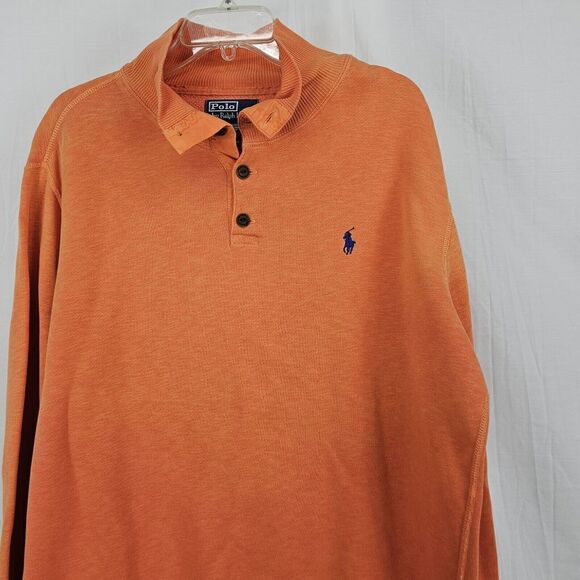 Vintage Polo Ralph Lauren Orange 1/4 Button Up Crewneck Size Large Pullover - Picture 3 of 5